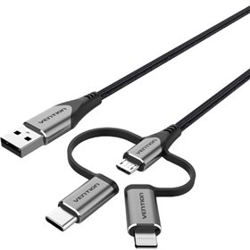 Cabo USB 2.0 Tipo-C Vention CQJHG, USB Macho, USB Tipo-C Macho - MicroUSB Macho - Lightning Macho, 480Mbps, 1.5m, Cinza