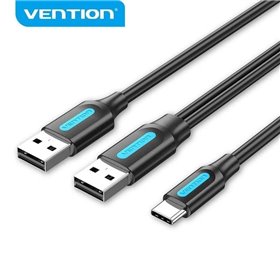 Cabo USB 2.0 Vention CQKBF, USB Tipo-C Macho - 2x USB Macho/480Mbps, 1m, Preto
