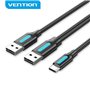 Cabo USB 2.0 Vention CQKBF, USB Tipo-C Macho - 2x USB Macho/480Mbps, 1m, Preto