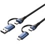 Cabo USB 2.0 Tipo-C Vention CTLLF, USB Tipo-C Macho - USB Macho, MicroUSB Macho - USB Tipo-C Macho, Até 100W, 480Mbps, 1m, Preto