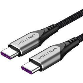Cabo USB 2.0 Tipo-C 5A 100W Vention TAEHH, USB Tipo-C Macho - USB Tipo-C Macho, Até 100W, 480Mbps, 2m, Cinza