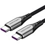 Cabo USB 2.0 Tipo-C 5A 100W Vention TAEHH, USB Tipo-C Macho - USB Tipo-C Macho, Até 100W, 480Mbps, 2m, Cinza