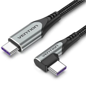 Cabo USB 2.0 Tipo-C 90º Vention TAKHF, USB Tipo-C Macho - USB Tipo-C Macho, Até 100W, 480Mbps, 1m, Cinza