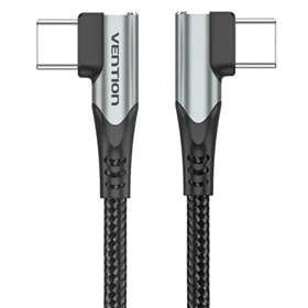 Cabo USB 2.0 Tipo-C 90º Vention TANHD, USB Tipo-C Macho - USB Tipo-C Macho, Até 100W, 480Mbps, 50cm, Cinza