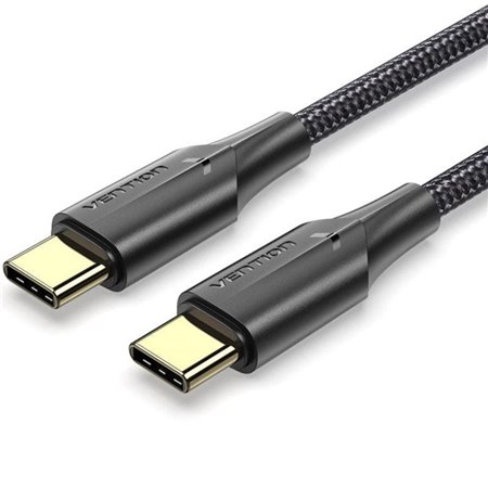 Cabo USB 2.0 Tipo-C 3A Vention TAUBG, USB Tipo-C Macho - USB Tipo-C Macho, Até 60W, 480Mbps, 1.5m, Preto