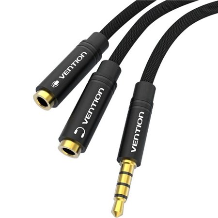 Cabo Stereo Vention BBMBY, Jack 3.5 Macho - 2x Jack 2.5 Fêmea, 30cm, Preto