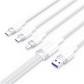 Cabo USB 2.0 Lightning Vention CTRWG, USB Macho, USB Tipo-C Macho - MicroUSB Macho - Lightning Macho, 1.5m, Branco