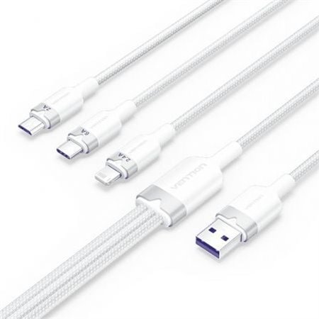 Cabo USB 2.0 Lightning Vention CTRWG, USB Macho, USB Tipo-C Macho - MicroUSB Macho - Lightning Macho, 1.5m, Branco